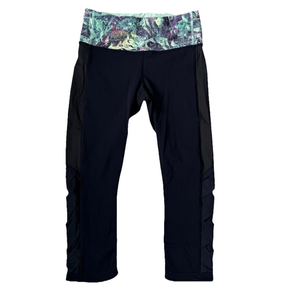 Lululemon Var-City Crop Leggings Womens Size 6 Navy Blue Mesh Lattice Legs
